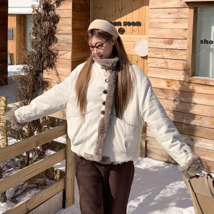 饭饭又饿了韩系双面穿皮毛一体外套冬季女款巨好看加厚保暖派克服