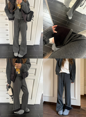 饭饭又饿了加绒毛呢微喇休闲裤女