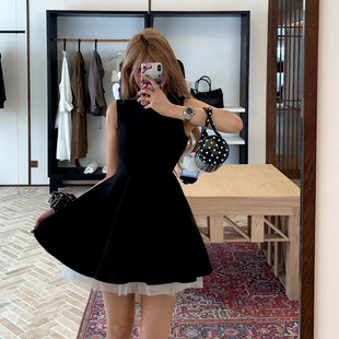 【清仓价】饭饭又饿了法式千金网纱拼接连衣裙女夏显瘦蓬蓬裙子