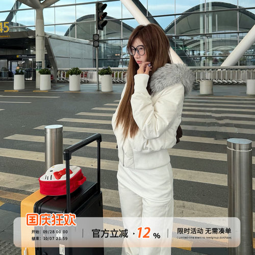 饭饭又饿了韩系毛领短款羽绒服女