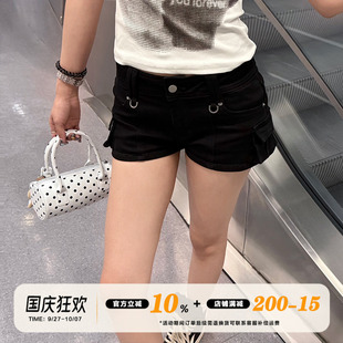 口袋窄版 顯瘦牛仔褲 女夏季 短褲 清倉價 飯飯又餓了辣妹高腰工裝