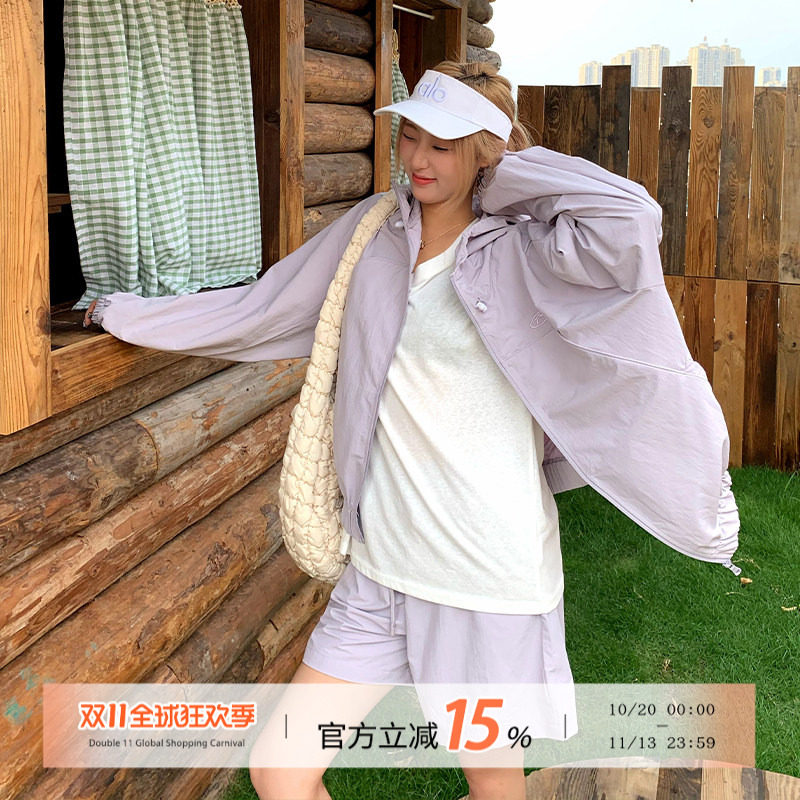 【清仓款】饭饭又饿了宽松运动防晒套装女夏外套休闲短裤两件套