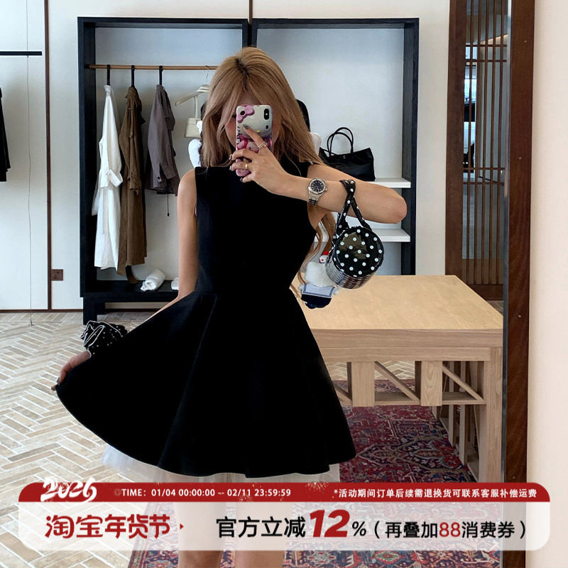 【清仓价】饭饭又饿了法式千金网纱拼接连衣裙女夏显瘦蓬蓬裙子