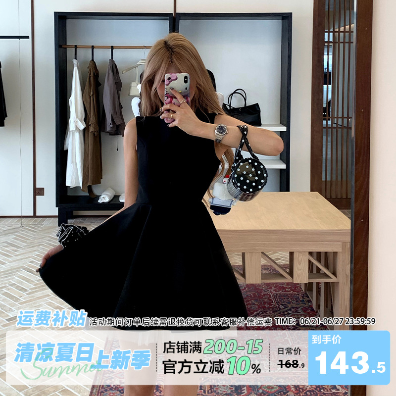 饭饭又饿了法式千金网纱拼接连衣裙女夏季赫本风收腰显瘦蓬蓬裙子