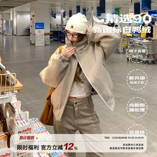 饭饭又饿了美式 加厚保暖巨好看拉链外套 复古90白鸭绒羽绒服女冬季