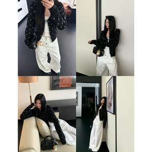 饭饭又饿了韩系波点针织开衫 女款 设计感显瘦百搭软糯长袖 上衣 春季