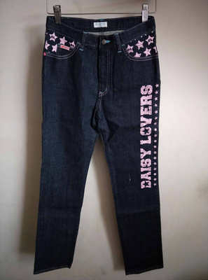 藏青色印字母直筒长裤