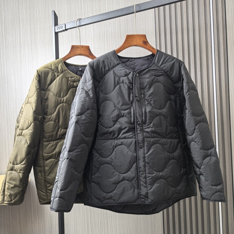 波浪弧形绗缝/大热潮品！秋冬男士纯色无领绗棉潮流百搭棉服棉衣
