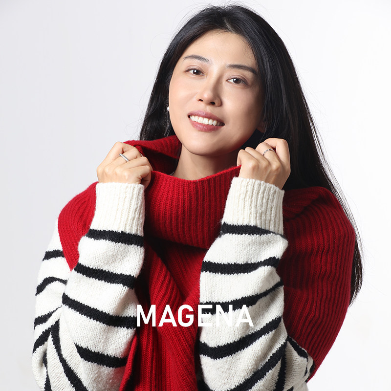 MAGENA节日气氛组 云朵般纯羊绒红色大披肩 开叉大斗篷 秋冬款