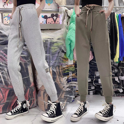 5566加绒卫裤女欧货秋冬季银狐绒加厚洋气显瘦休闲哈伦九分裤6326