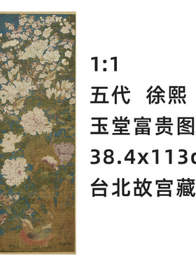 1:1五代 徐熙 玉堂富贵图 台北故宫古代花鸟画真迹复制品41x118cm