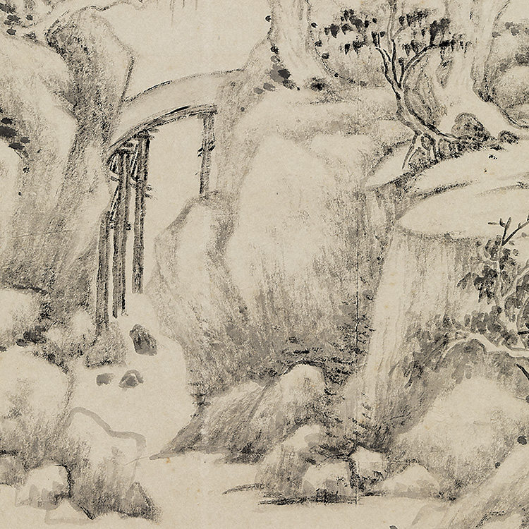 1:1 清 黄鼎 溪桥林影图 真迹复制品35x107cm台北故宫清朝山水画