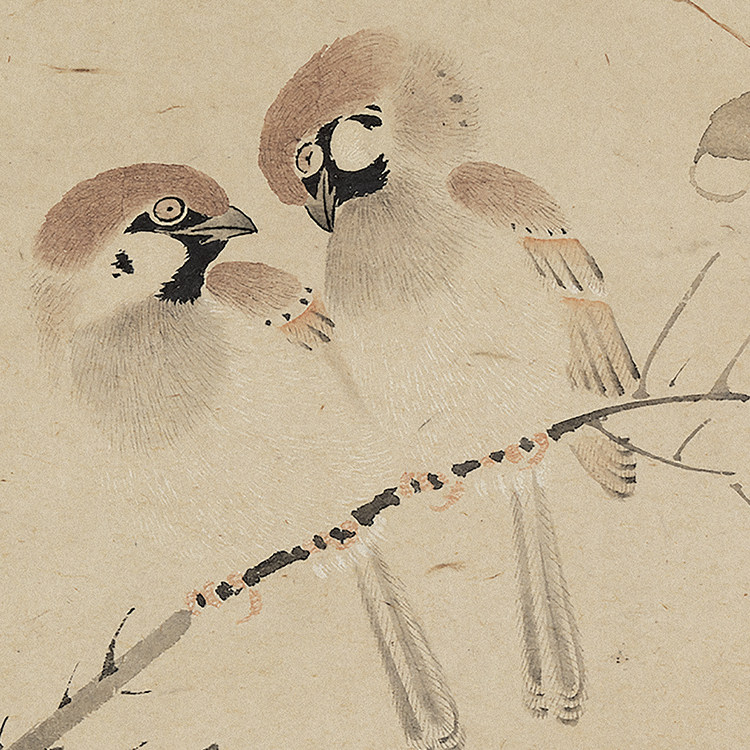 1:1 元 陈琳 疏枝双雀图 真迹复制品29x54cm台北故宫元代花鸟名画