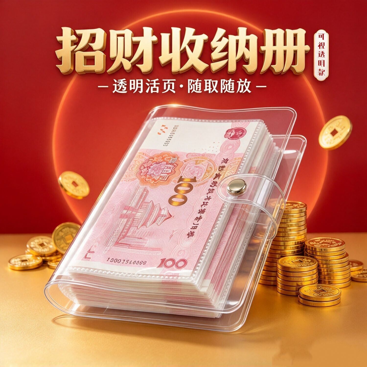 新款现金收纳册高透活页可视款人民币纪念钞收藏册便携按扣存钱本