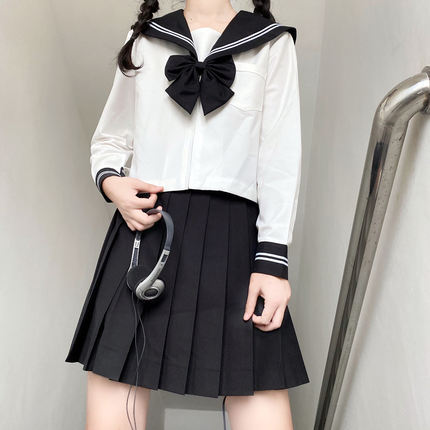 jk制服裙百褶裙正版套装长裙黑领本白二本基础款全套水手服春夏