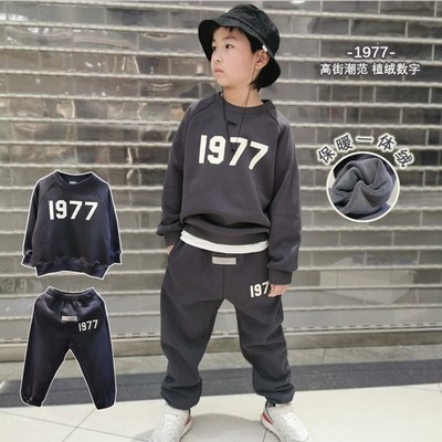 儿童休闲纯棉加绒冬数字卫衣套装