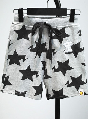 童装男童夏季潮牌小猴五分裤 宝宝纯棉闪电星星运动短裤灰色中裤
