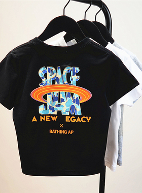 2025夏季男女儿童潮牌卡通纯棉短袖T恤 宝宝黑白灰色百搭休闲半袖