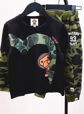 男童绿迷彩长袖T恤2025春秋新款潮牌童装M儿童纯棉圆领打底衫上衣