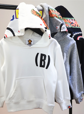 25春秋男童女童潮牌字母纯棉连帽衫卫衣儿童黑白灰色宽松宝宝上衣