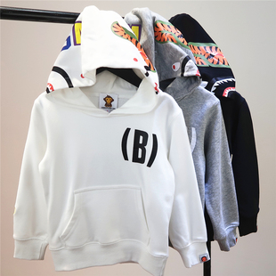 25春秋男童女童潮牌字母纯棉连帽衫卫衣儿童黑白灰色宽松宝宝上衣