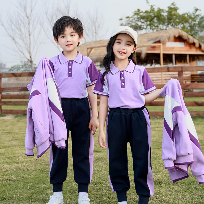 校服套装小学生班服三件套春秋学院风运动紫色幼儿园园服夏季套装