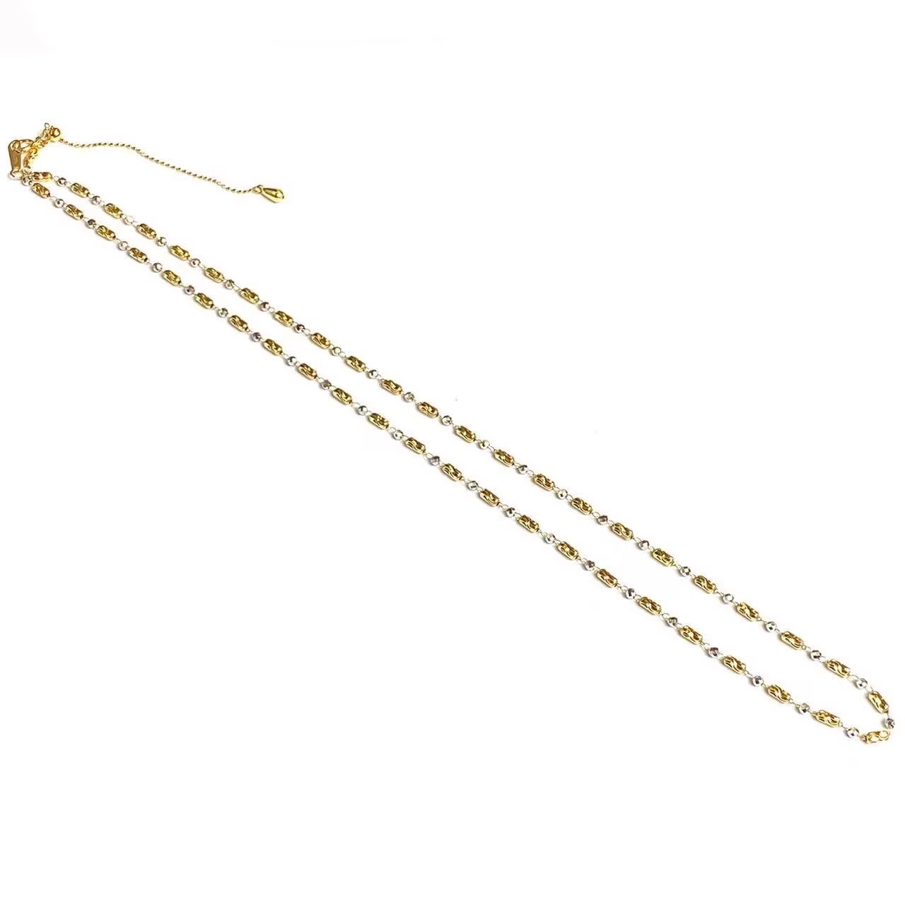 安伯曼意大利18K金双色金工艺桶珠螺纹豆豆满天星抽拉项链