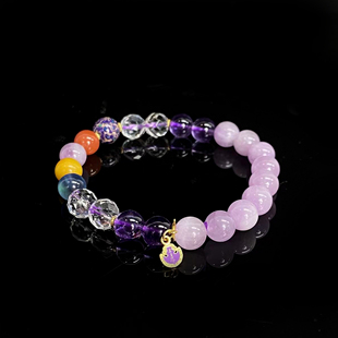 九紫离火大漆珠白水晶紫水晶紫锂辉海蓝宝紫珐琅挂件多宝手串8mm+
