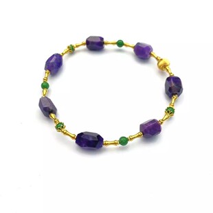 安伯曼18K金竹节翡翠舒俱来随形桶珠满天星手链6mm左右