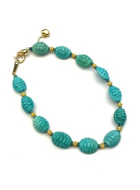 安伯曼18K金桶珠绿松富甲龟背满天星抽拉手链6*7mm左右