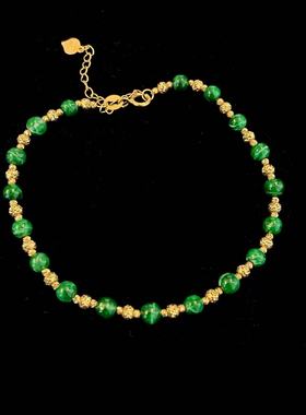 安伯曼翡翠正浓阳绿圆珠18K金切面豆豆满天星手链3-4mm