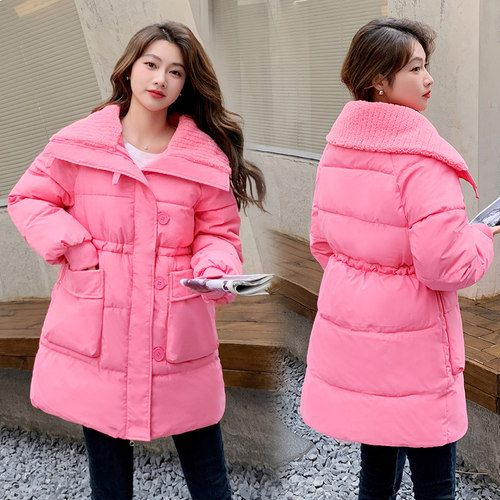 羽绒棉中长款通勤宽松毛领棉衣