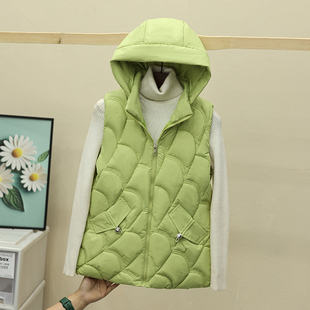 外穿坎肩加厚背心马夹外套 大码 秋冬新款 可拆卸帽羽绒棉马甲女短款
