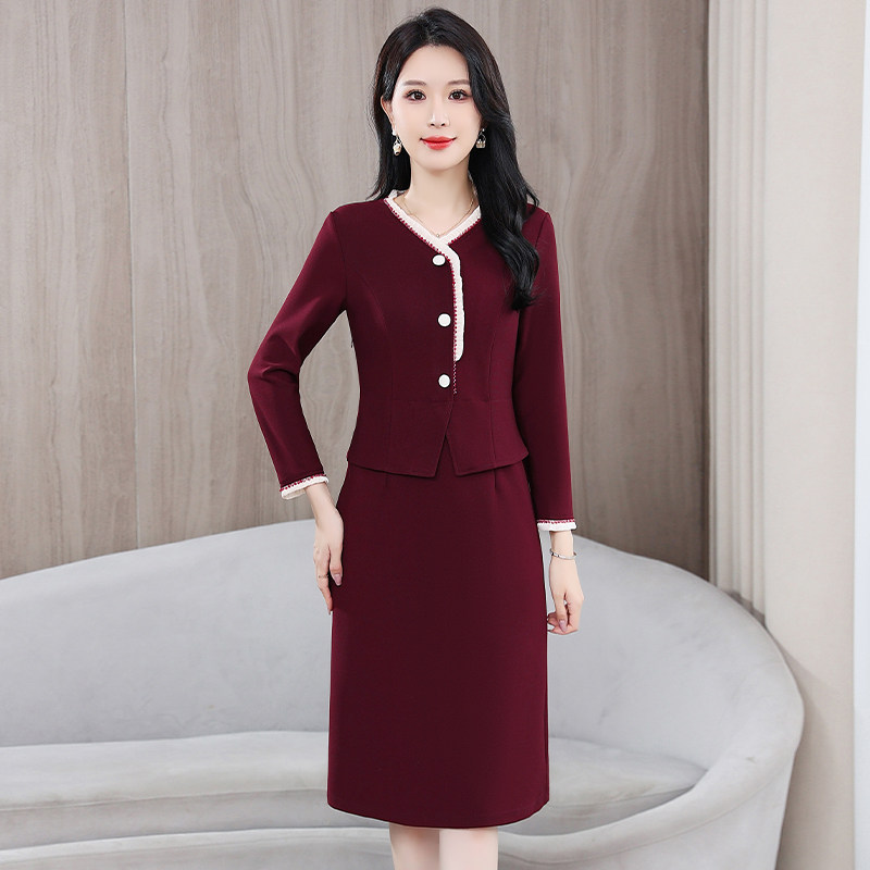 春秋新款大码V领长袖连衣裙女中长款修身收腰遮肚子假两件包臀裙