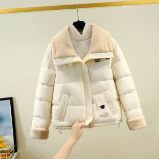 秋冬羊羔毛翻领加厚羽绒棉衣女大码宽松棉袄面包服小个子棉服外套