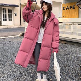 冬装新款连帽宽松洋气棉袄大码加厚中长款过膝羽绒棉衣女棉服外套