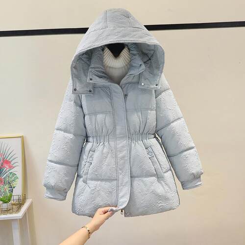 棉衣高级感黑色提花连帽羽绒棉服