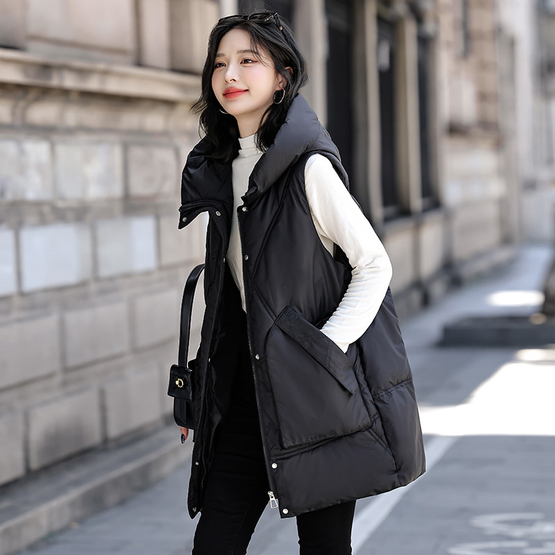 2025冬新款大码宽松外穿马夹加厚坎肩背心中长款羽绒棉马甲女外套