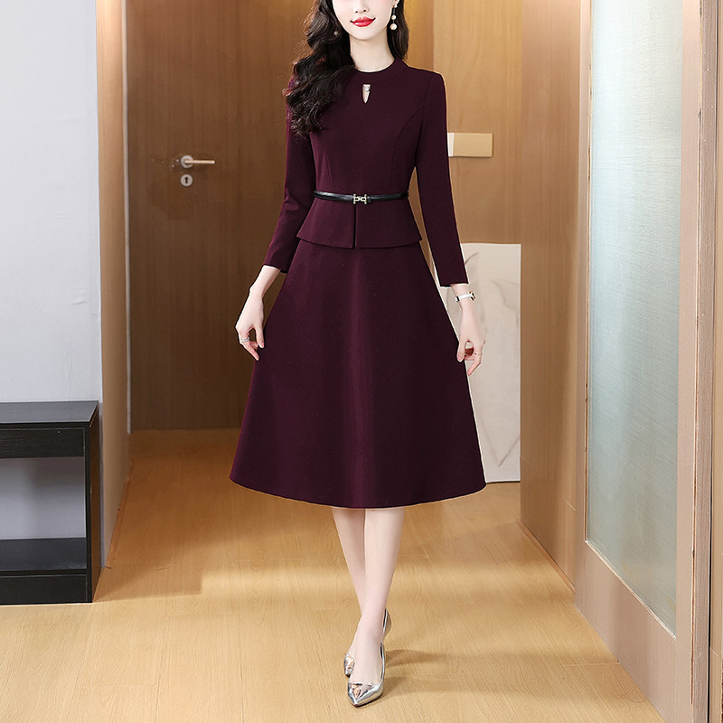 2026春秋新款减龄气质长袖连衣裙女中长款修身收腰大码遮肉a字裙