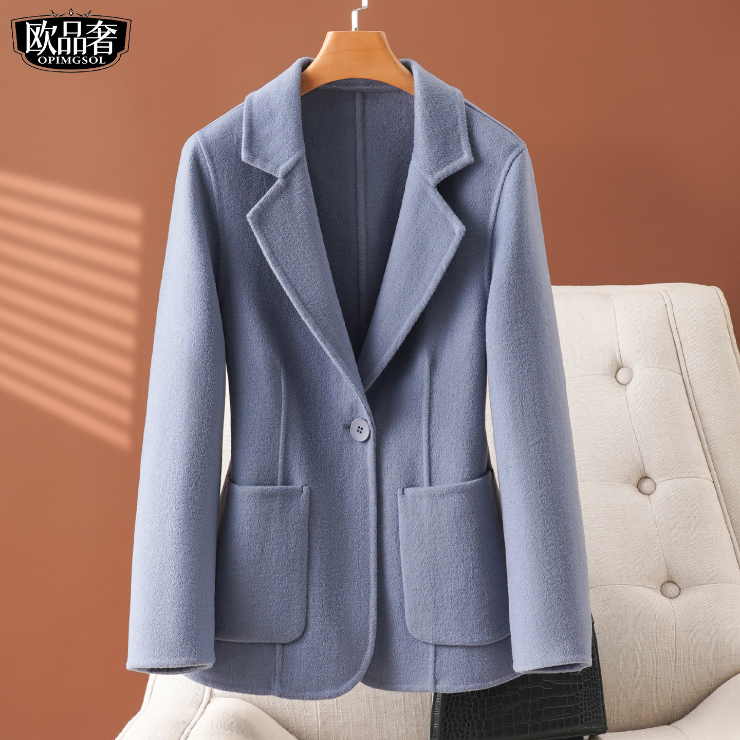 全羊毛呢外套女士短款西服领气质正装加大码2026春新款双面绒大衣