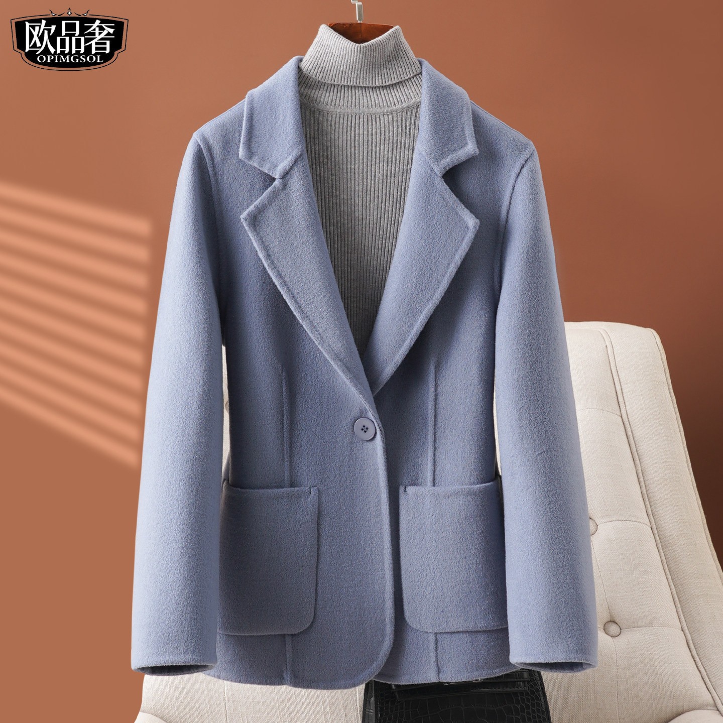 双面绒大衣女短款西服领显瘦气质西装式小个子2026春新款毛呢外套