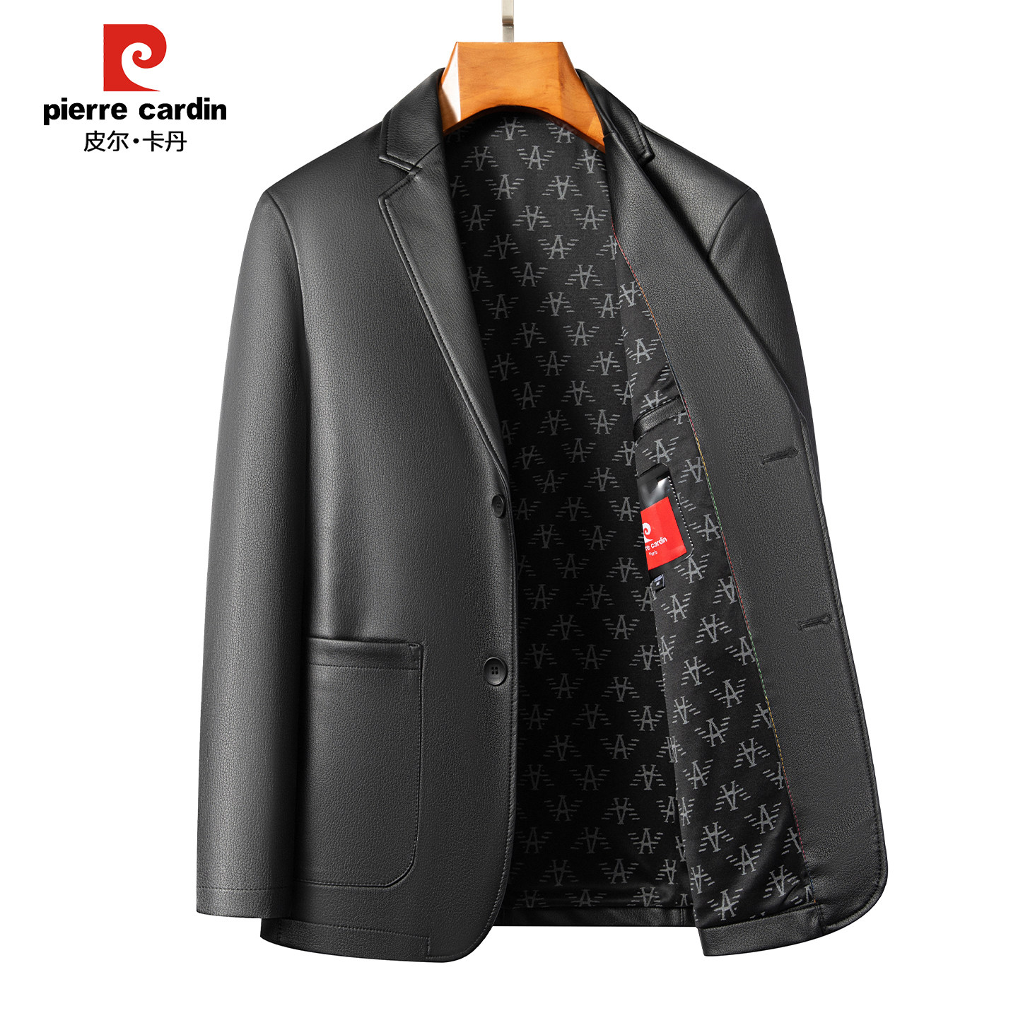皮尔卡丹绵羊皮西服领男西装皮衣
