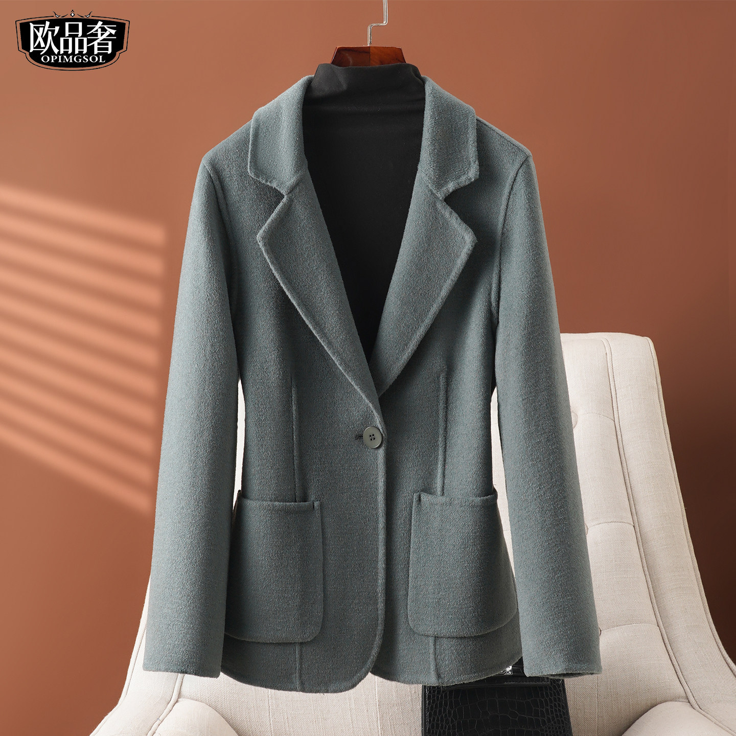 西装外套女短款西服领加大码小个子职业正装2026春毛呢大衣双面绒