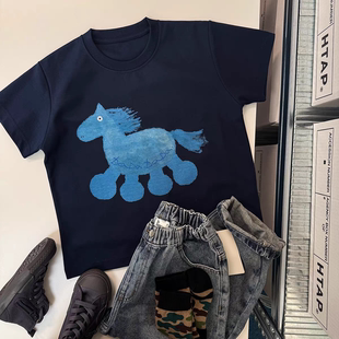 mama 儿童春夏款 马年手绘插画趣味印花短袖 百搭速干棉T恤 studio