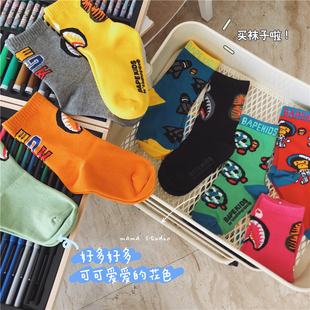mama studio  儿童袜子 猿猴宇宙系列 日系老虎嘴提花