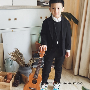 mama studio 帅气日系潮流西装马甲套装聚会生日服 微弹力无拘束