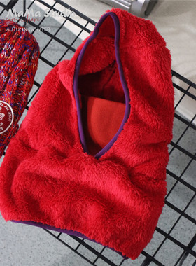 mama studio 过年限定款BEST WISHES正反双面红绿流苏围巾 围脖帽