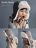 mama studio 2024秋冬韩范保暖帽子儿童水貂毛护耳飞行雷锋帽复古