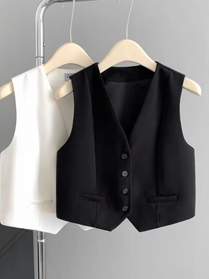 西装马甲女款小背心外穿2024春夏新款内搭叠穿坎肩黑色短款小马夹