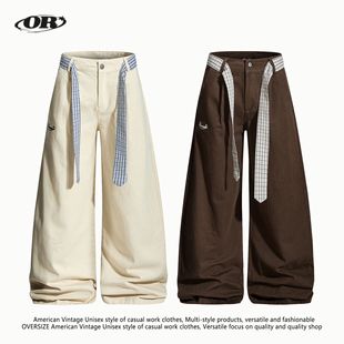 OREETA美式cleanfit弯刀工装裤男女款配格纹腰带高级设计感休闲裤